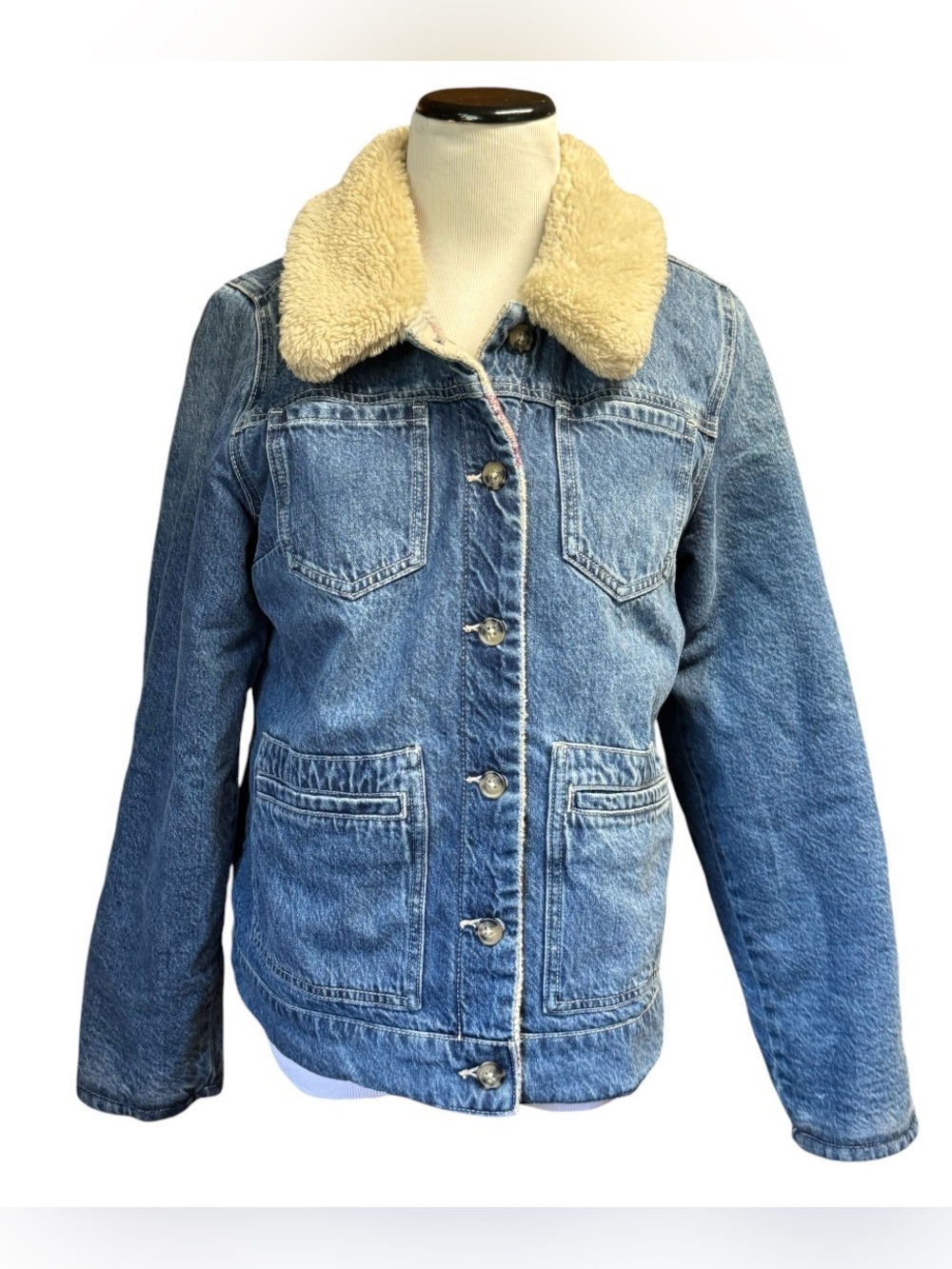 IDYLLWIND WOMEN'S REVERSIBLE SHERPA BLANKET DENIM JACKET SZ M